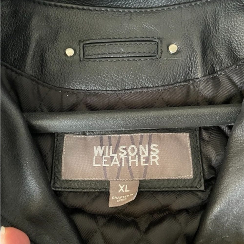Wilsons Leather Mens XL Black Leather Motorcycle Cafe Racer Jacket Side Lace Up - Picture 7 of 8